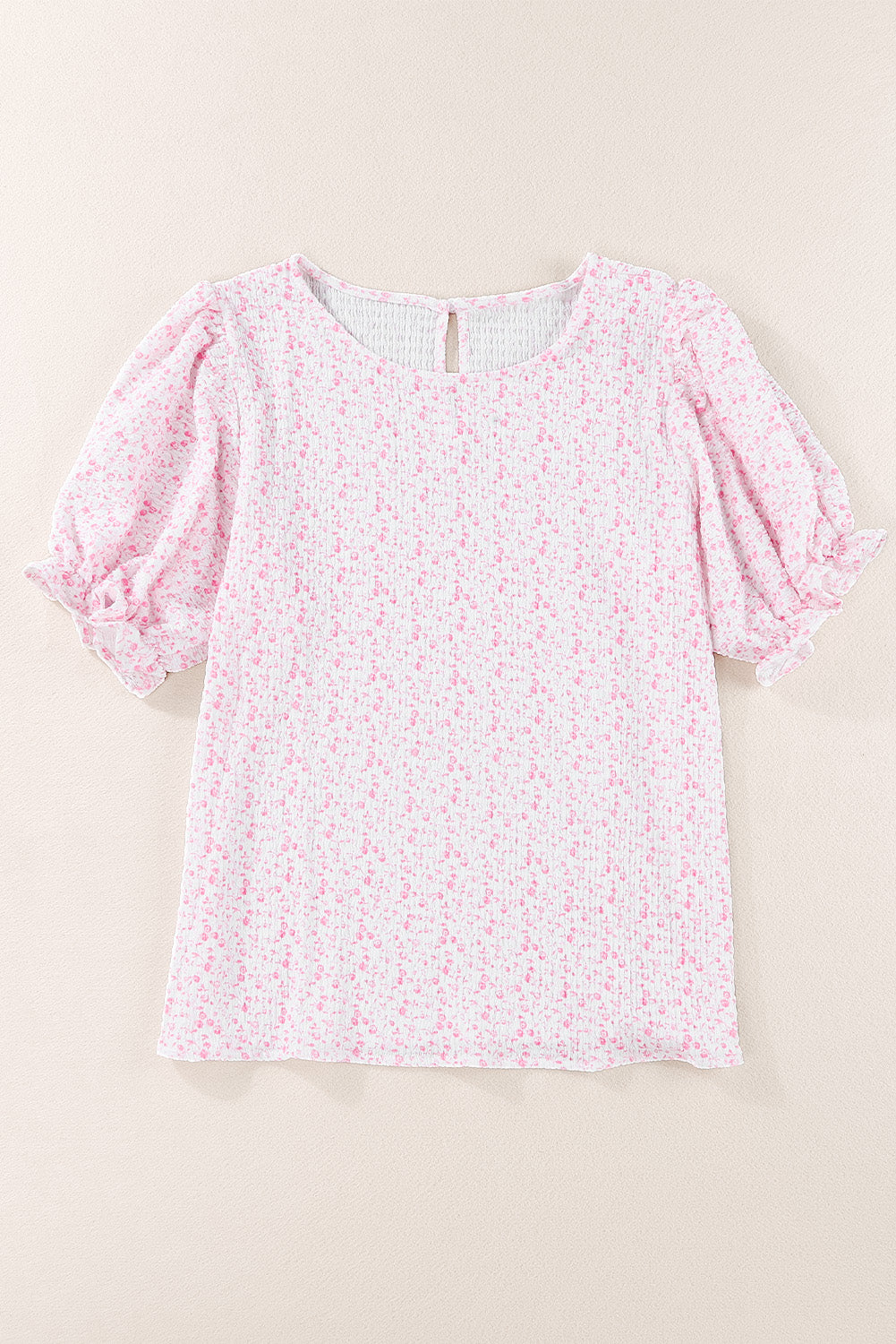 Printed Round Neck Half Flounce Sleeve Top