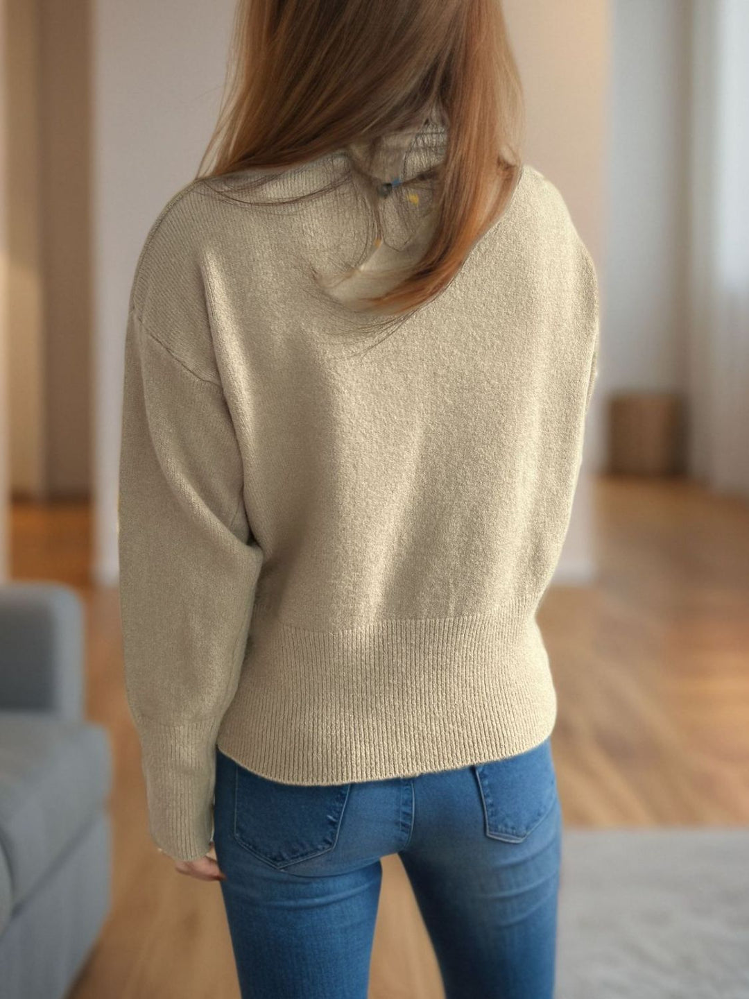 Front Slit Decorative Button Turtleneck Sweater