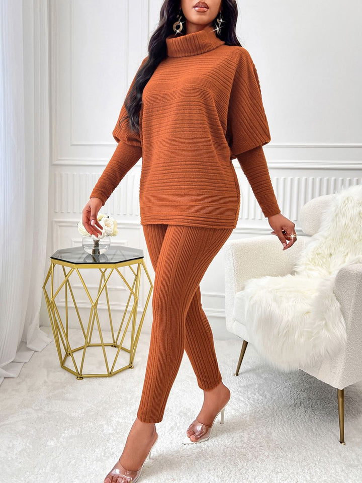 Turtleneck Batwing Sleeve Top and Pants Set