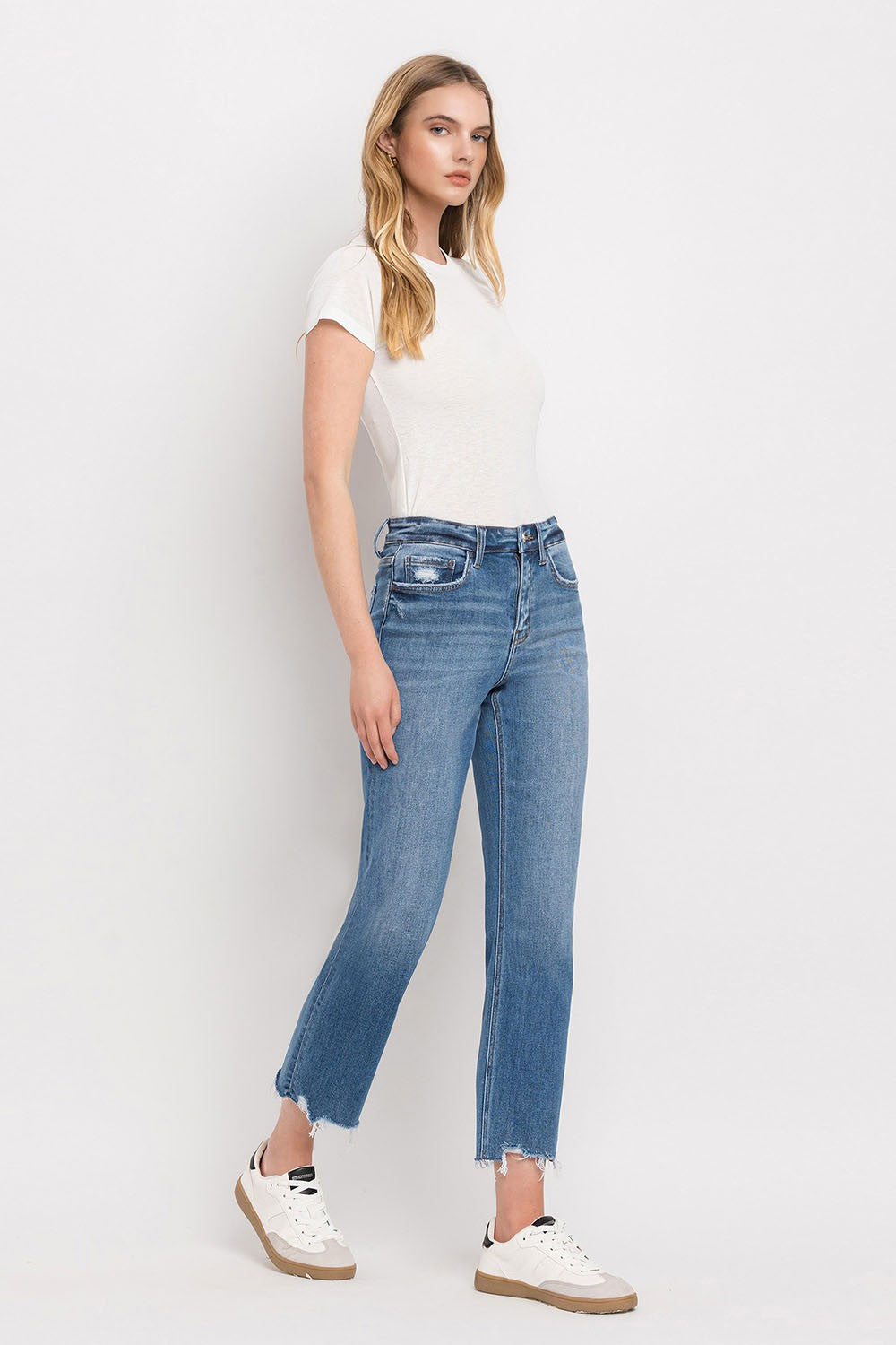 Vervet by Flying Monkey High Rise Frayed Hem Straight Jeans