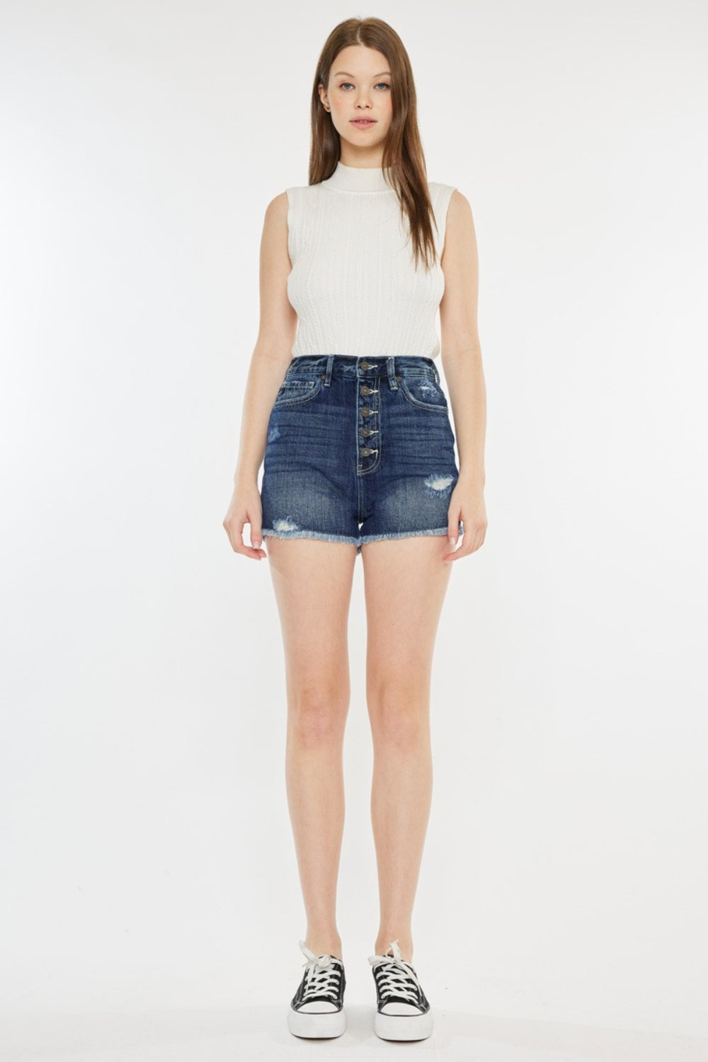 Kancan Raw Hem Button Fly Denim Shorts