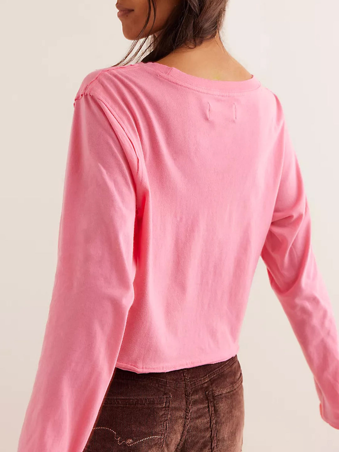 Round Neck Long Sleeve Cropped T-Shirt