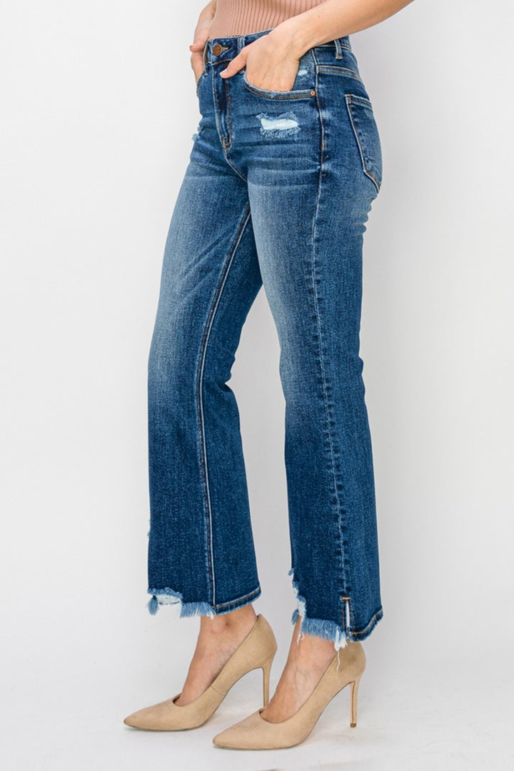 RISEN High Waist Raw Hem Flare Jeans