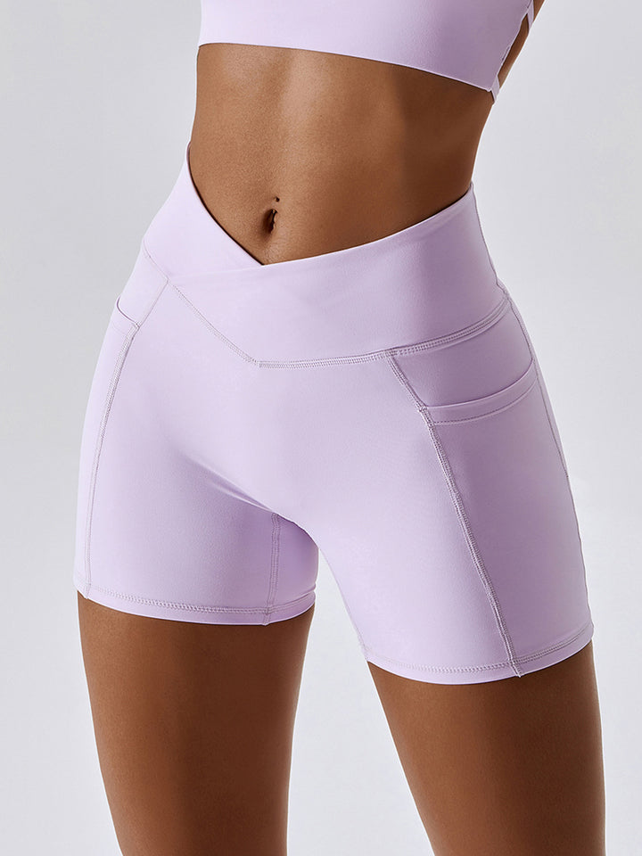 Ruched Pocketed High Waist Active Shorts