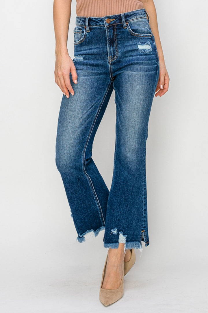 RISEN High Waist Raw Hem Flare Jeans