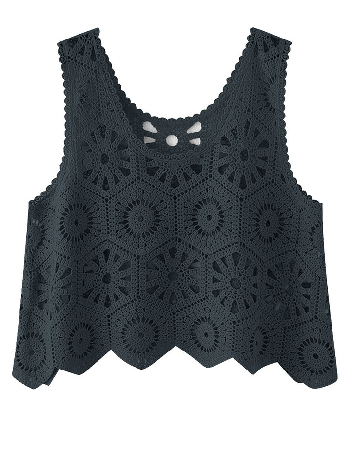 Openwork Round Neck Knit Vest