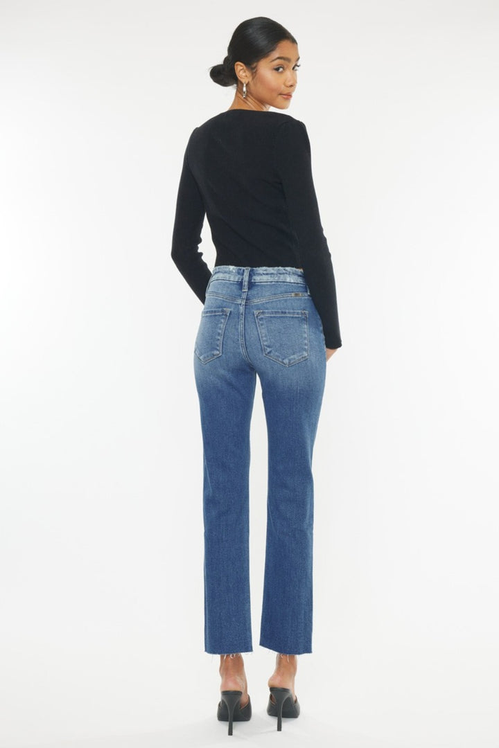 Kancan High Rise Wide Waistband Slim Straight Jeans