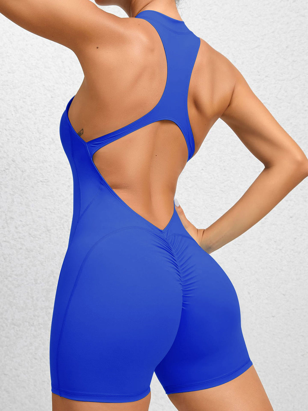 Cutout Ruched Half Zip Active Romper