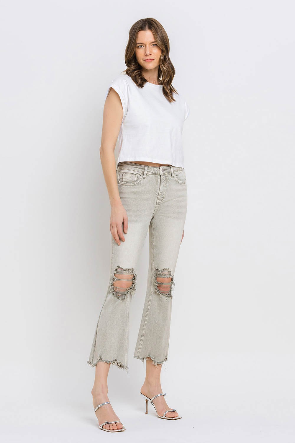 Lovervet Distressed Raw Hem Cropped Flare Jeans