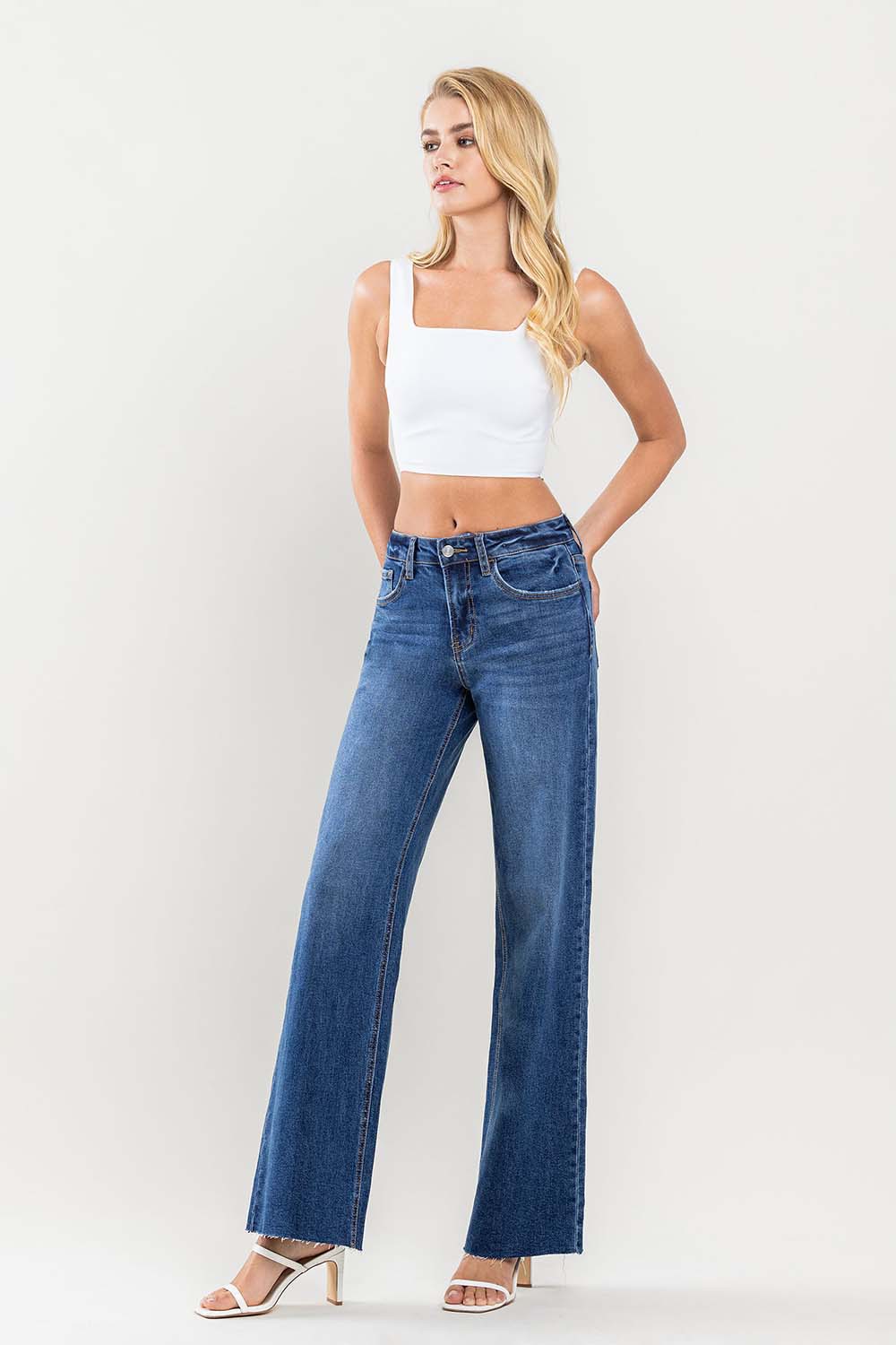 Lovervet High Rise Clean Cut Raw Hem Wide Jeans