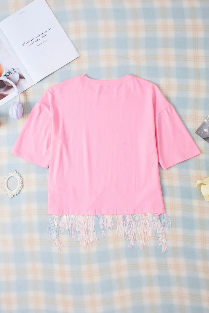 MAMA Sequin Fringe Round Neck T-Shirt