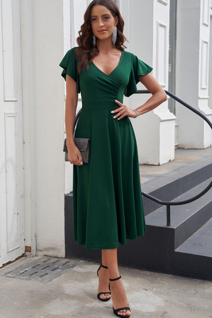 Flutter Sleeve Surplice Midi Dress - ALINA VOGT