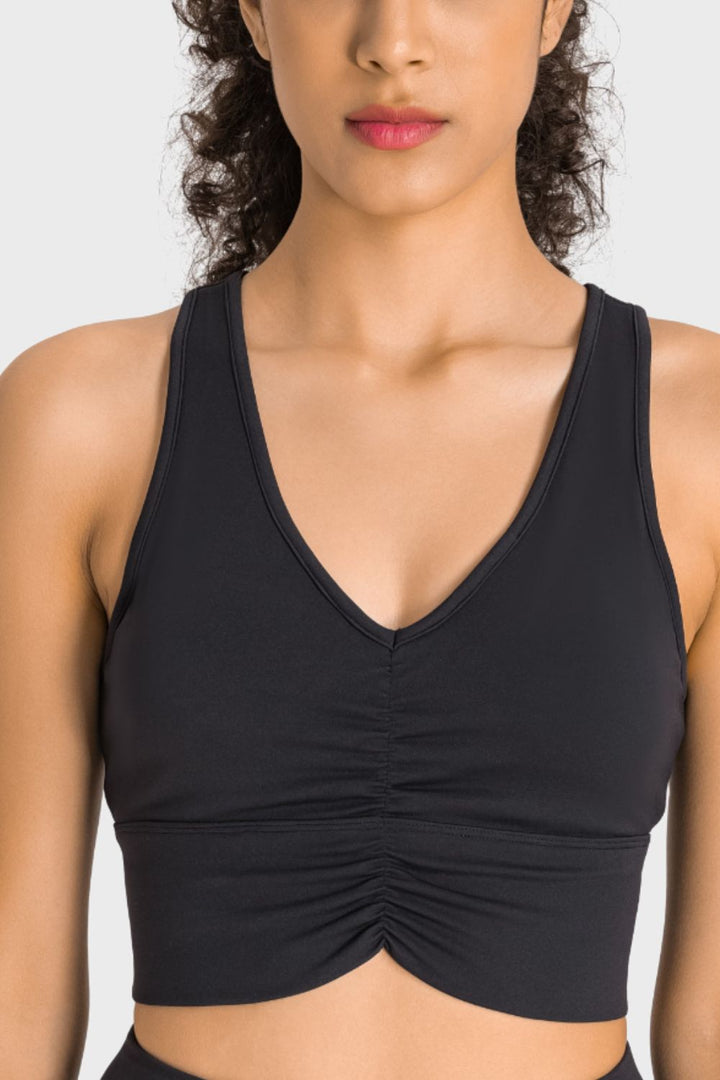 Gathered Detail Halter Neck Sports Bra - ALINA VOGT