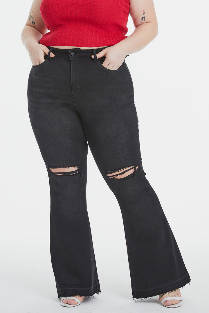 BAYEAS Full Size High Waist Distressed Raw Hem Flare Jeans