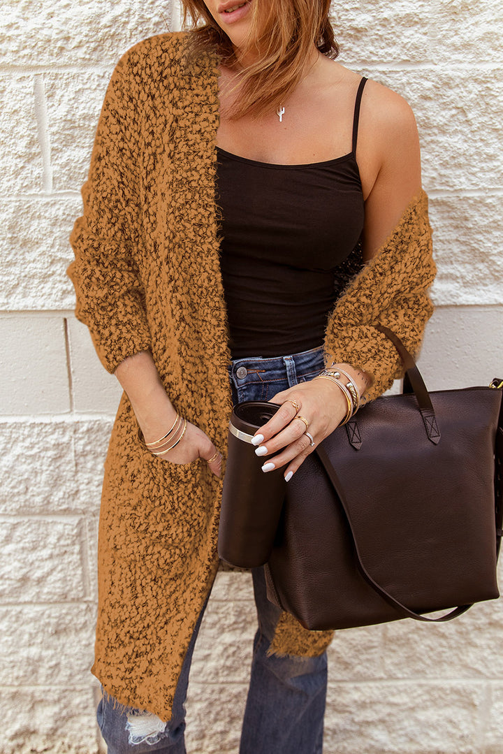 Fuzzy Popcorn Knit Open Front Longline Cardigan - ALINA VOGT