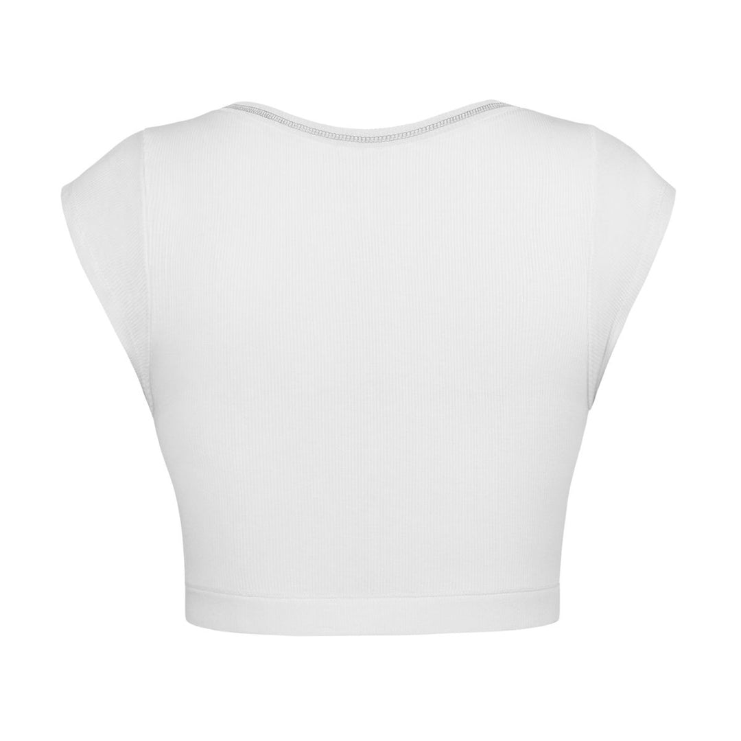 Notched Neck Cap Sleeve Cropped Tee