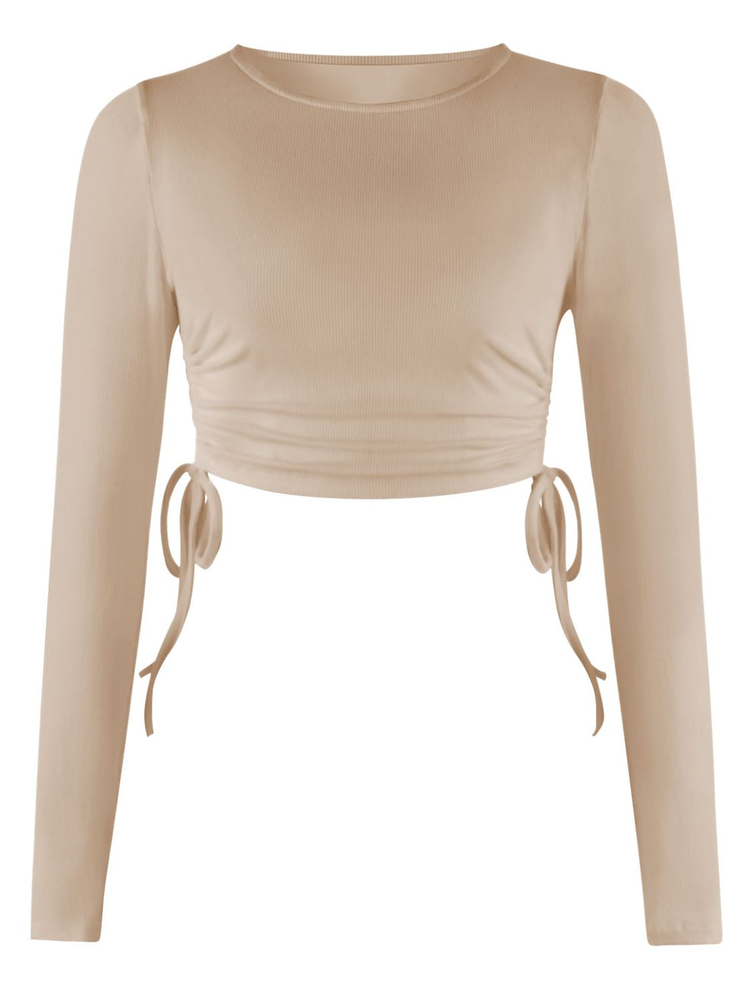 Drawstring Round Neck Long Sleeve Top