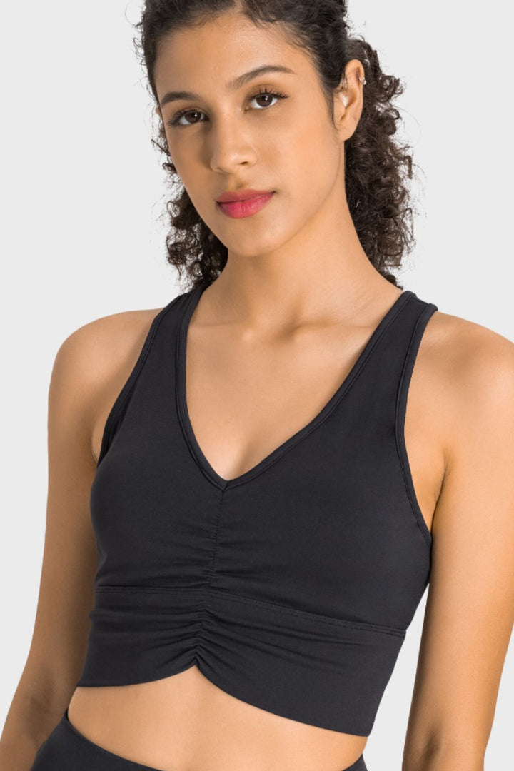 Gathered Detail Halter Neck Sports Bra - ALINA VOGT