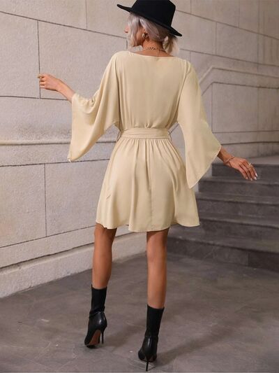 Tie Waist Kimono Sleeve Mini Dress