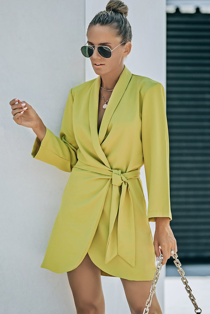 Belted Shawl Collar Blazer Dress - ALINA VOGT