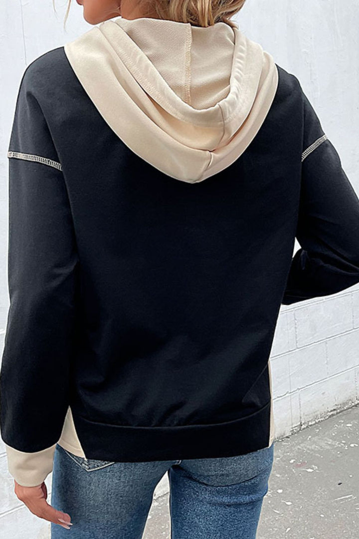 Contrast Drawstring Detail Drop Shoulder Hoodie - ALINA VOGT