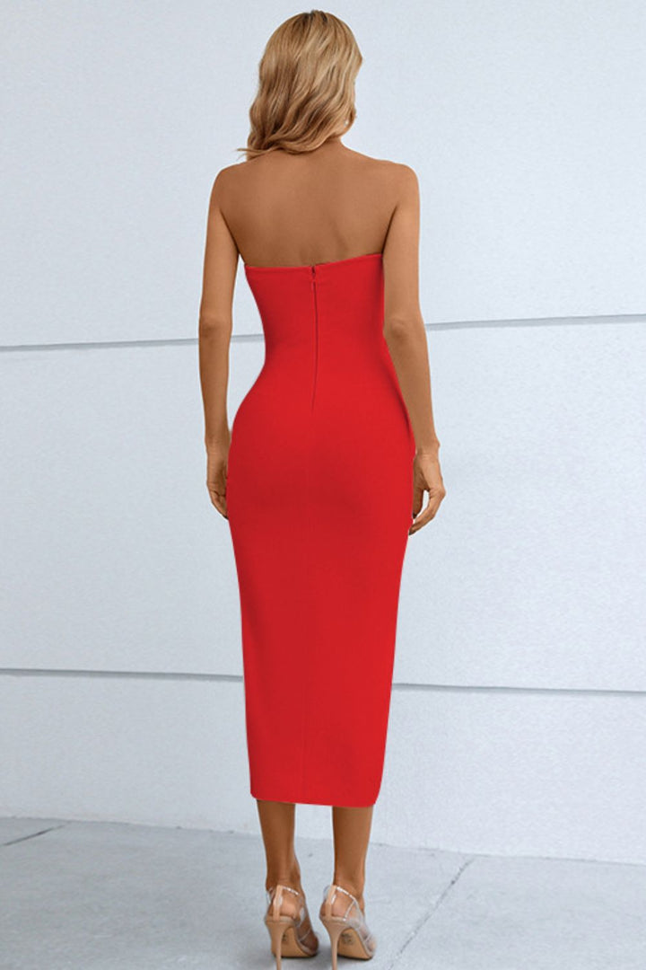 Cutout Strapless Drawstring Detail Split Bandage Dress - ALINA VOGT