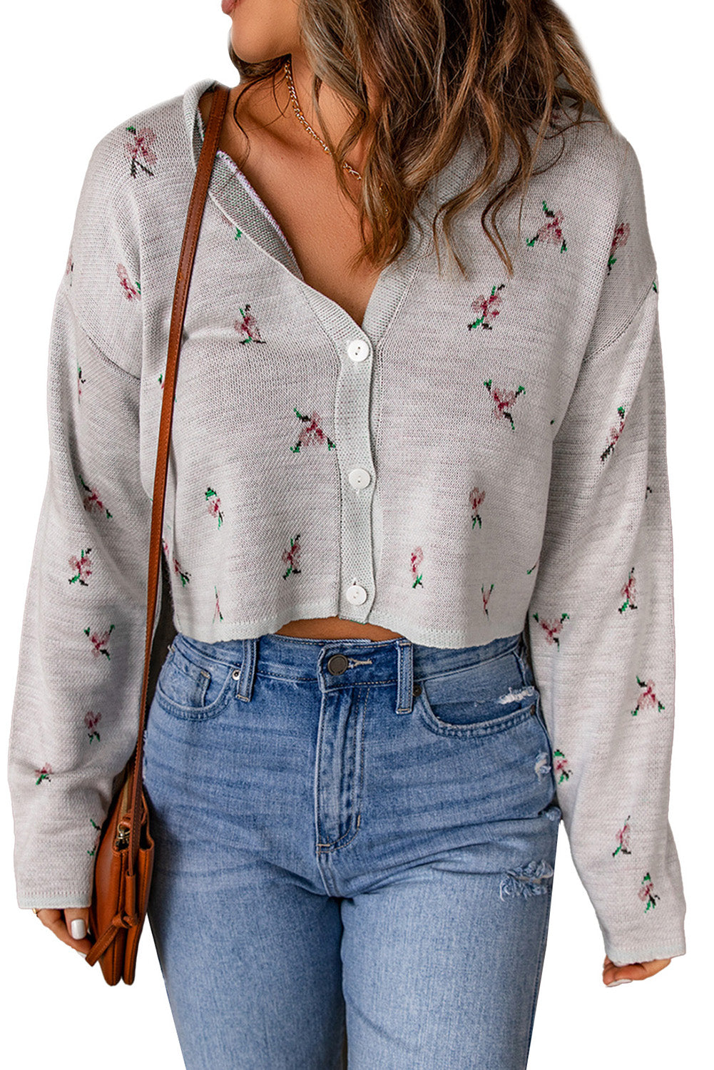 Floral Button Down Cropped Cardigan - ALINA VOGT