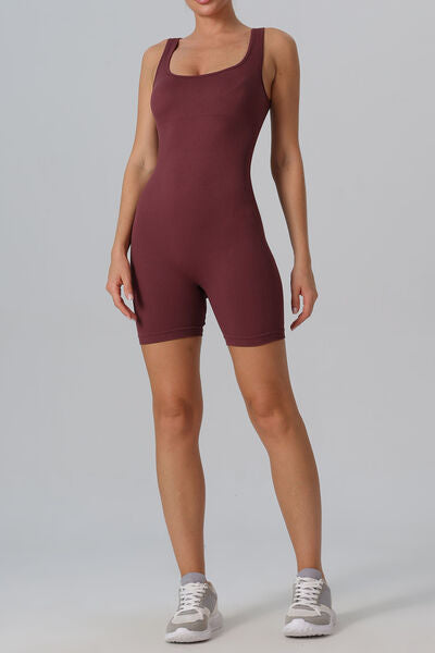 Cutout Scoop Neck Active Romper