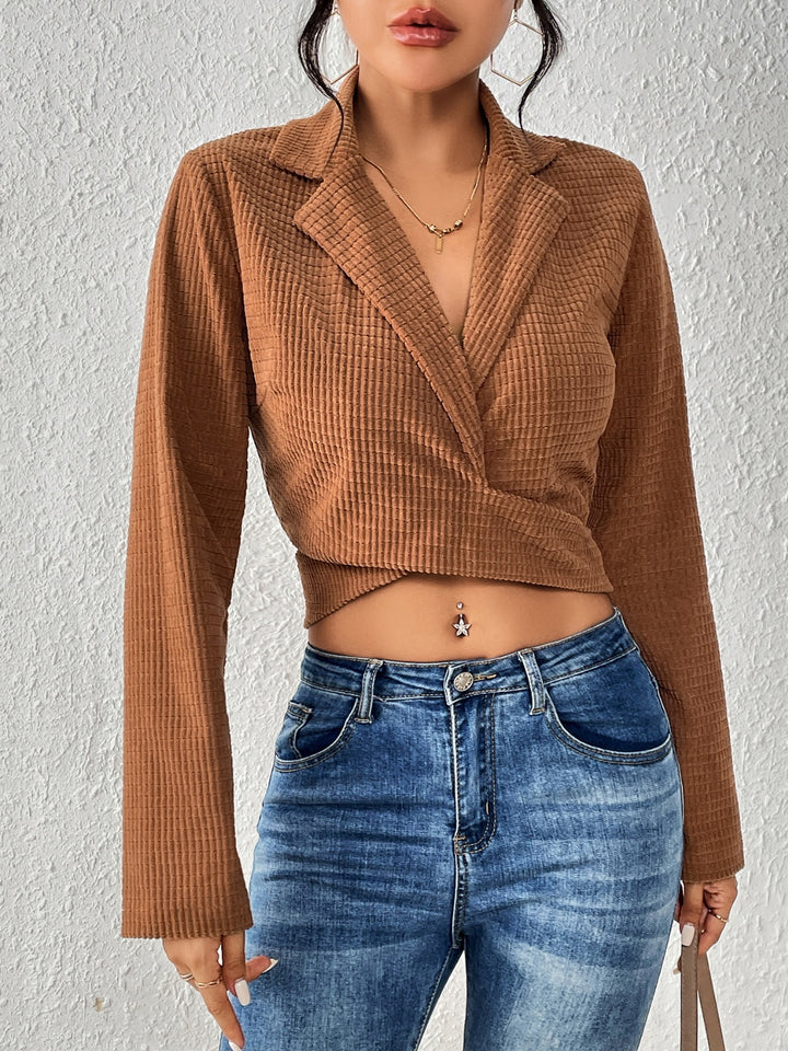 Tied Collared Neck Cropped Top