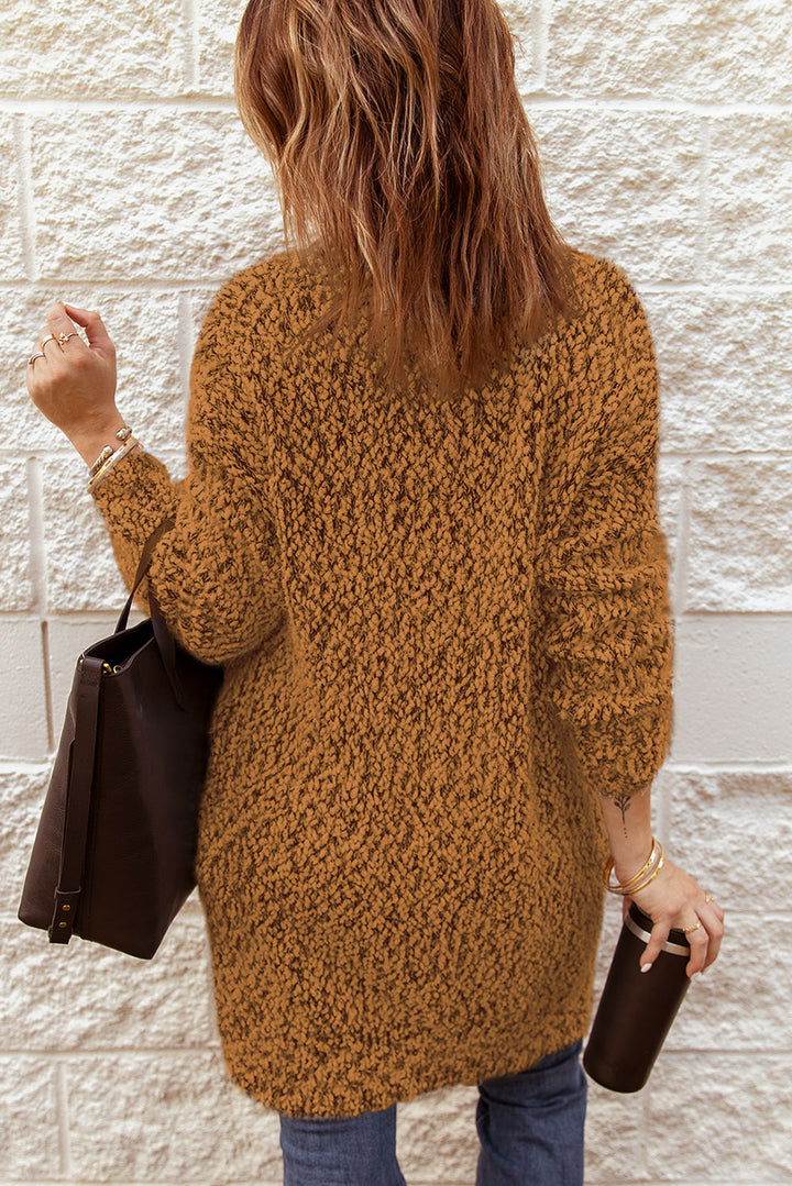 Fuzzy Popcorn Knit Open Front Longline Cardigan - ALINA VOGT