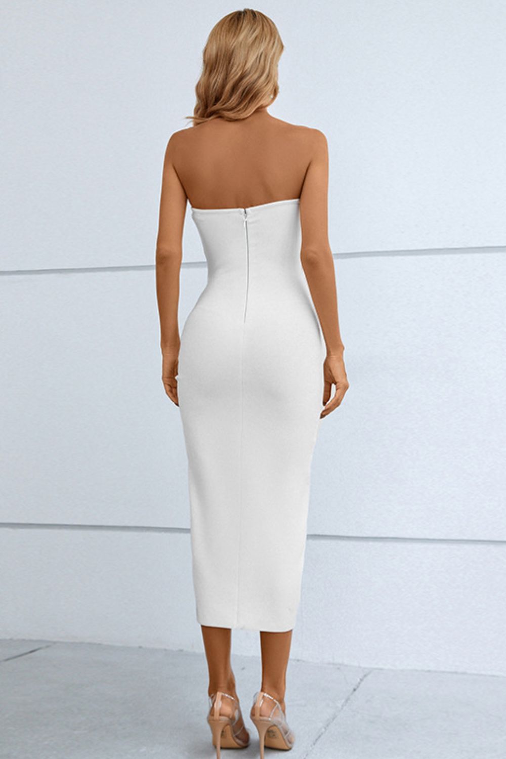 Cutout Strapless Drawstring Detail Split Bandage Dress - ALINA VOGT