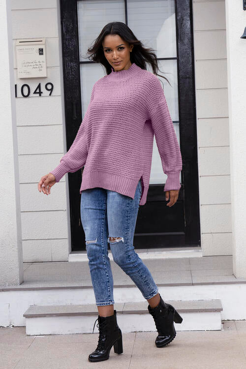 Round Neck Slit Sweater