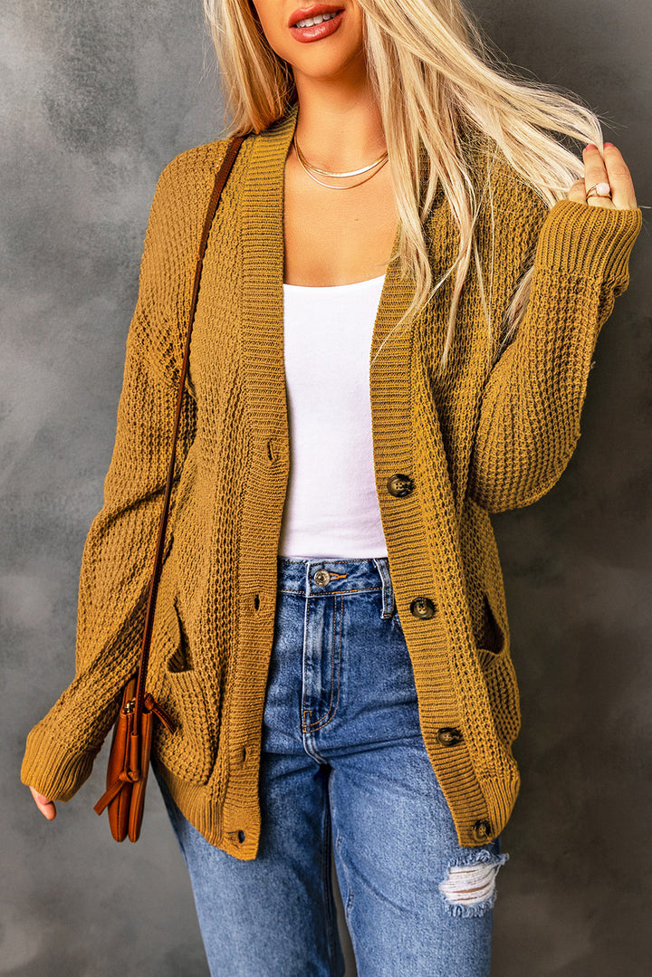 Drop Shoulder Button Down Pocketed Cardigan - ALINA VOGT