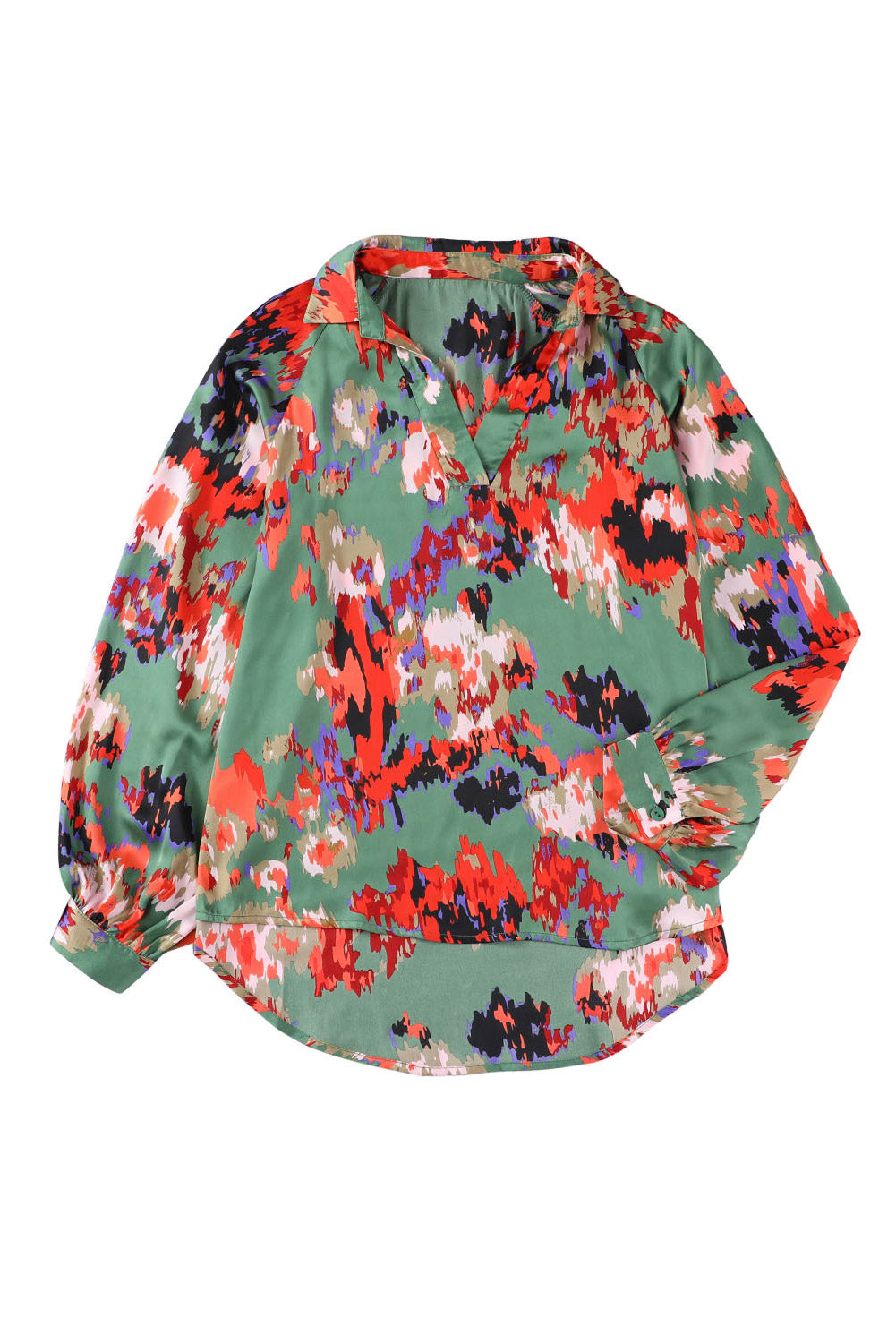 Printed Johnny Collar Raglan Sleeve Blouse - ALINA VOGT