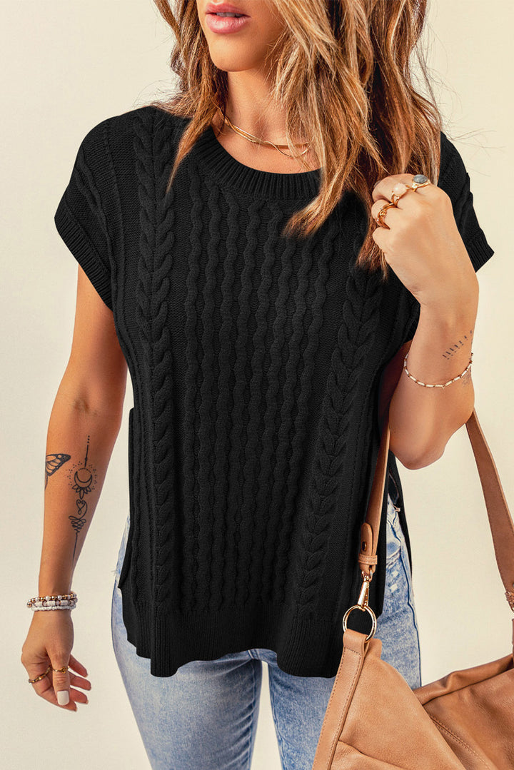 Cable-Knit Side Slit Sweater Vest - ALINA VOGT