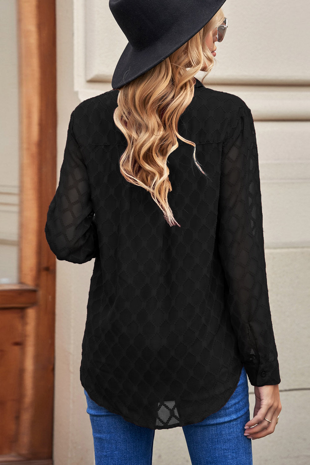 Curved Hem Button-Up Long Sleeve Shirt - ALINA VOGT