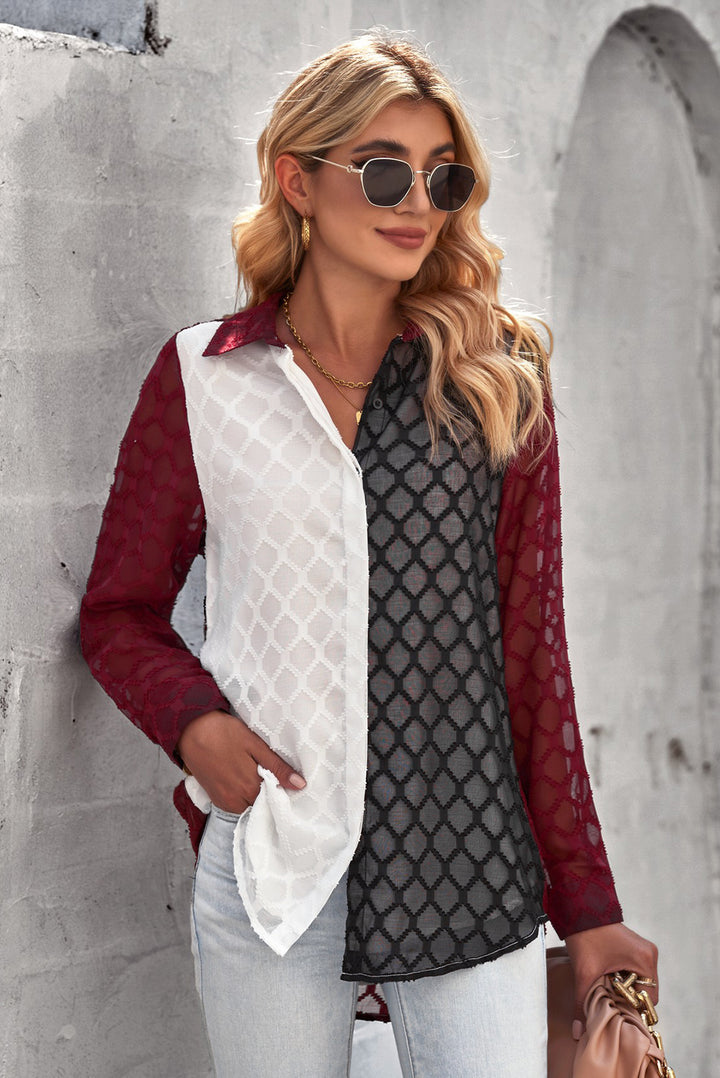 Curved Hem Button-Up Long Sleeve Shirt - ALINA VOGT