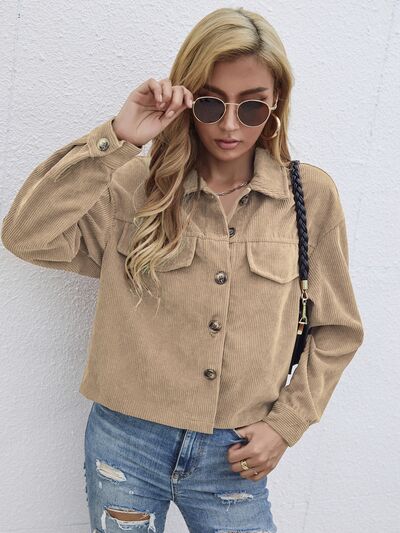 Button Up Dropped Shoulder Jacket