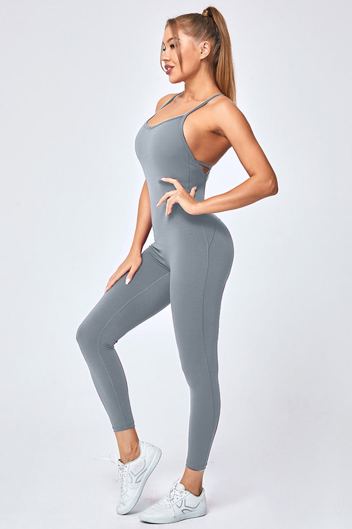 Crisscross Spaghetti Strap Active Jumpsuit