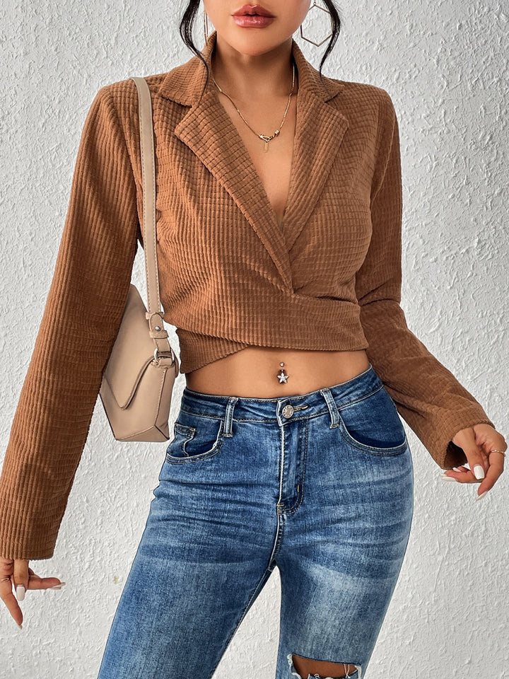 Tied Collared Neck Cropped Top