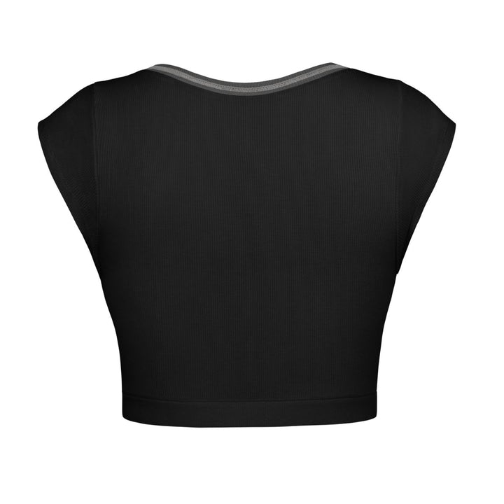 Notched Neck Cap Sleeve Cropped Tee