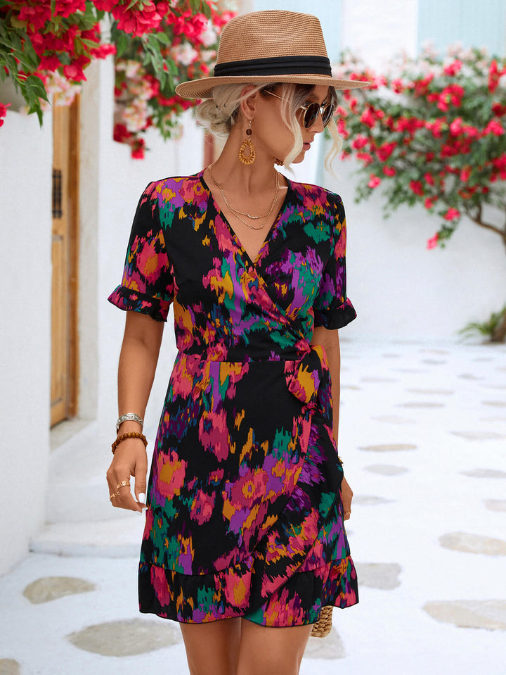 Printed Flounce Sleeve Tied Dress - ALINA VOGT