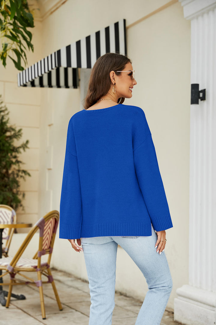 Drop Shoulder V-Neck Knit Pullover