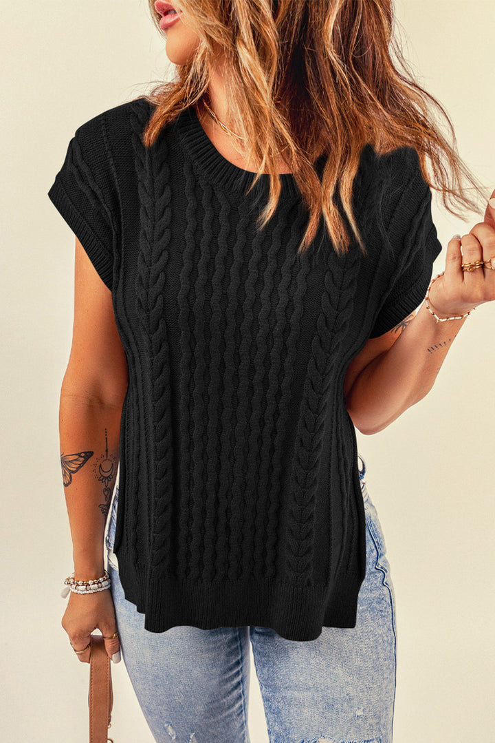 Cable-Knit Side Slit Sweater Vest - ALINA VOGT