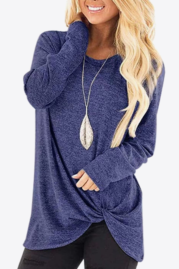 Heathered Twisted Hem Tunic Top