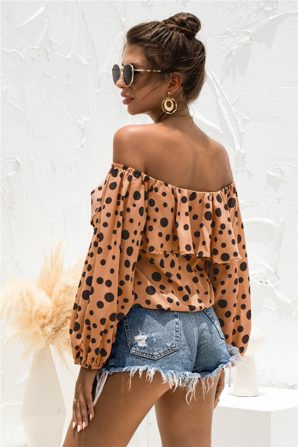 Polka Dot Off-Shoulder Layered Blouse