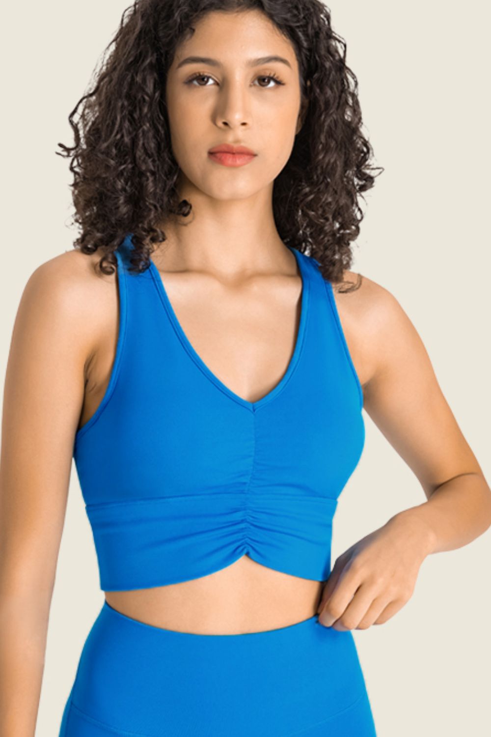 Gathered Detail Halter Neck Sports Bra - ALINA VOGT