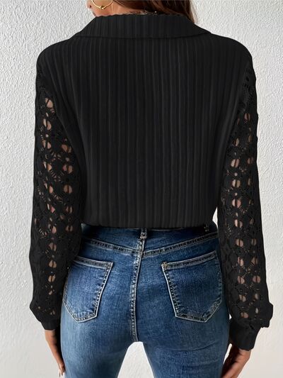 Lace Detail Johnny Collar Long Sleeve Blouse