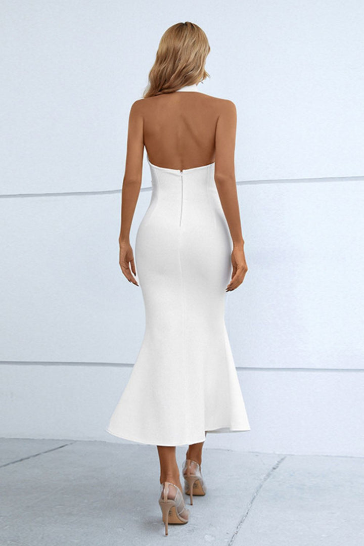 Halter Neck Split Fishtail Bodycon Dress - ALINA VOGT