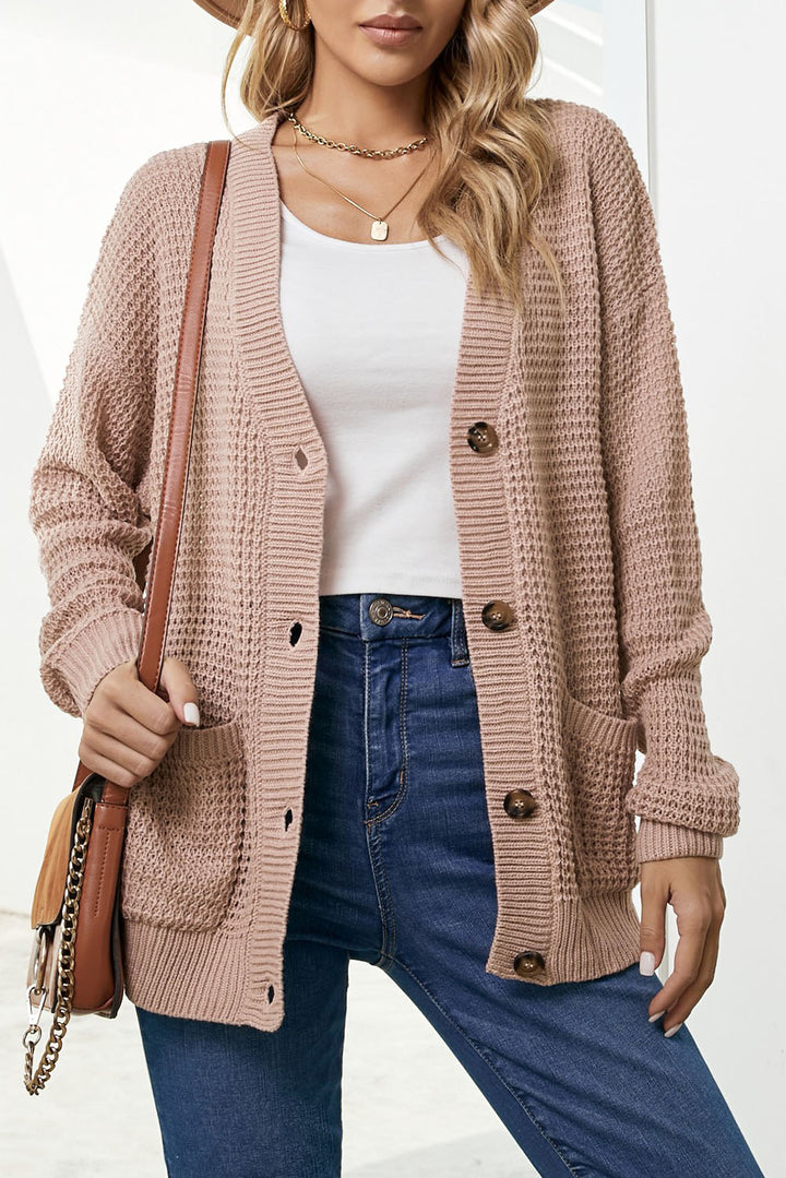 Drop Shoulder Button Down Pocketed Cardigan - ALINA VOGT